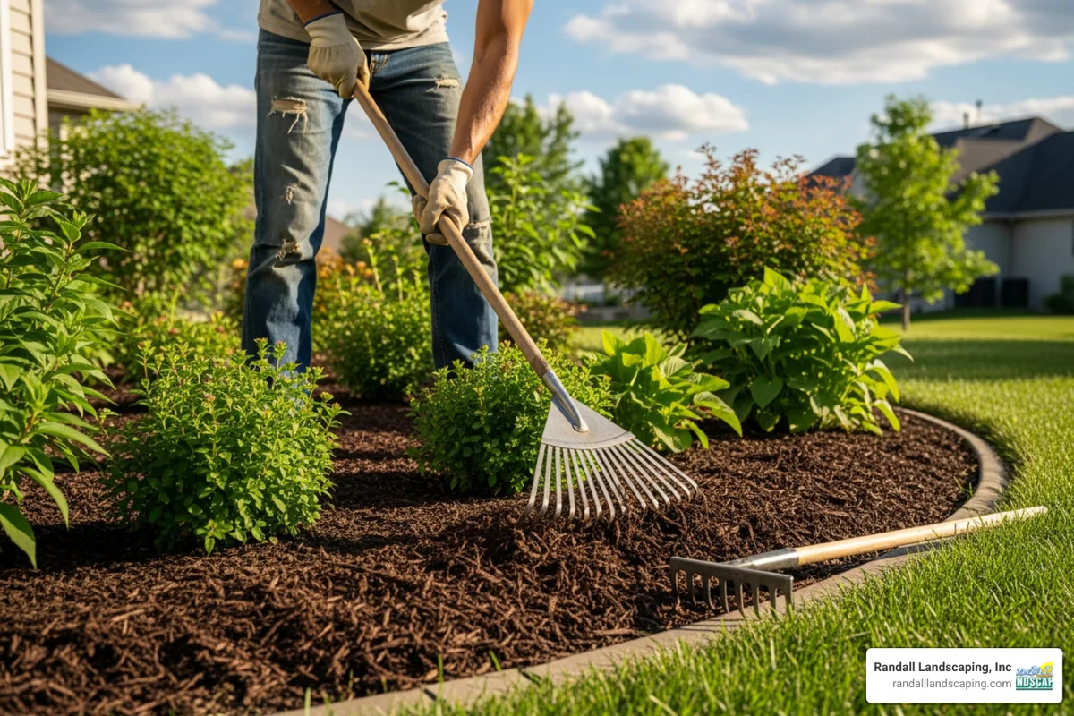 applying mulch with tools