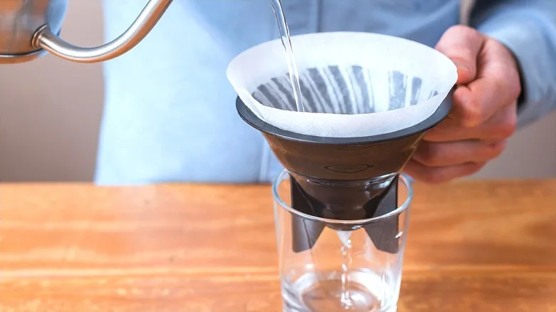 coffee filter filtering melted snow