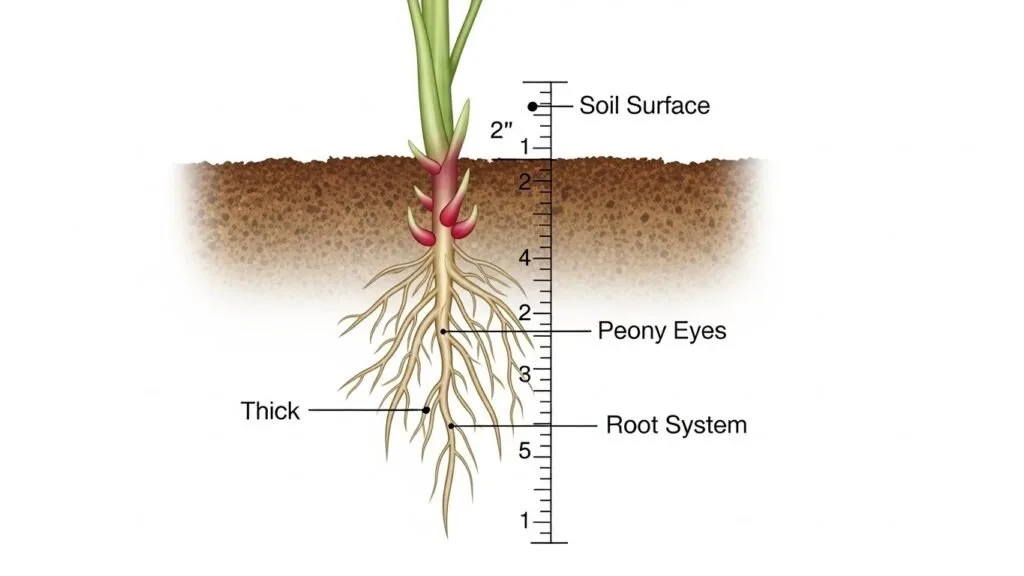 peony planting depth diagram