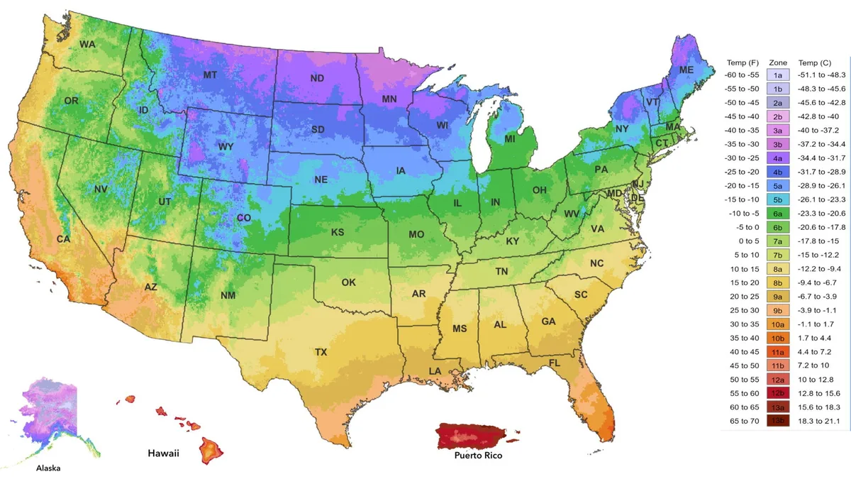 USDA hardiness zones map