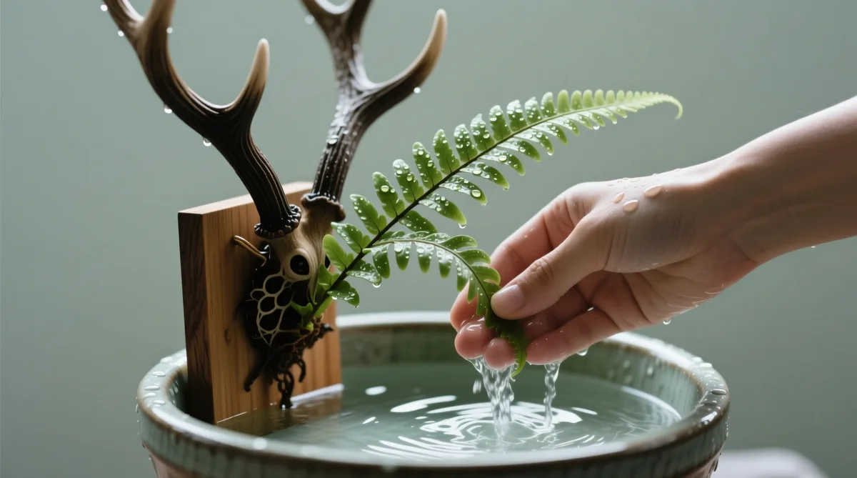 watering mounted staghorn fern